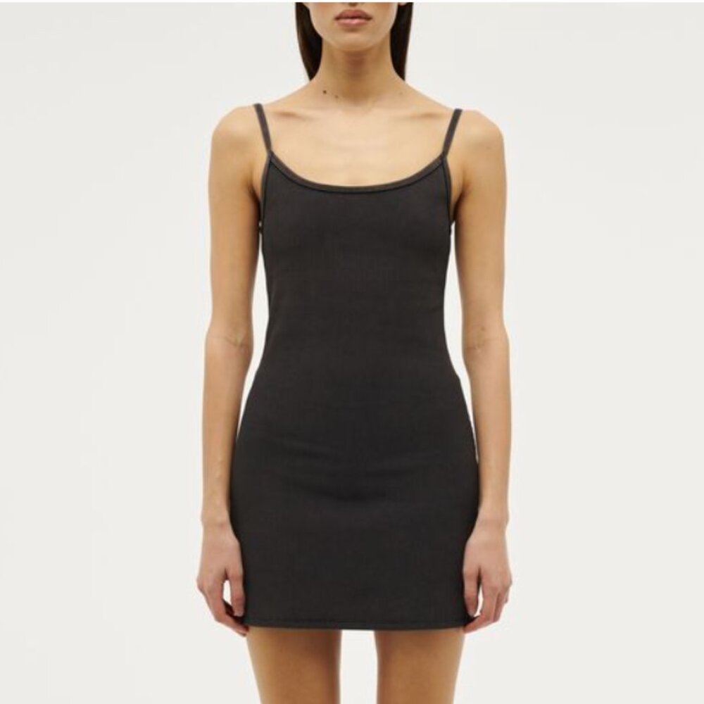 P.E NATION Actualise Ribbed Mini Dress in Washed Black, S NWT